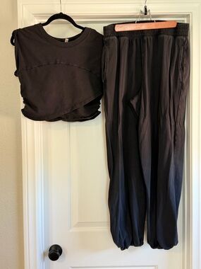 Free People Black Relaxed Track Jogger Pants and top set